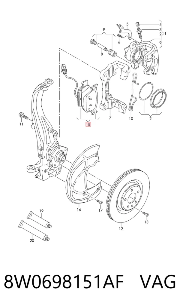 Klocki hamulcowe przednie tarczowe 8W0698151AF VAG