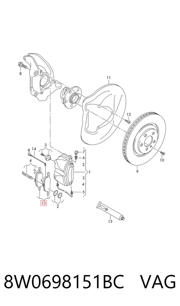 Klocki hamulcowe przednie tarczowe 8W0698151BC VAG