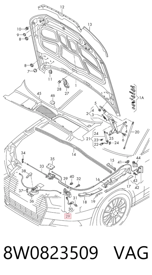 Zamek maski 8W0823509 VAG
