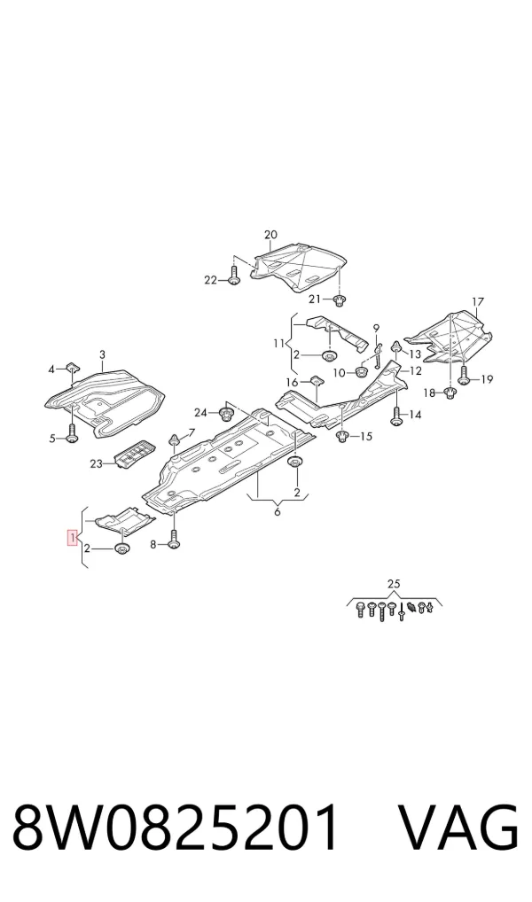 Osłona podłogi przednia lewa 8W0825201 VAG