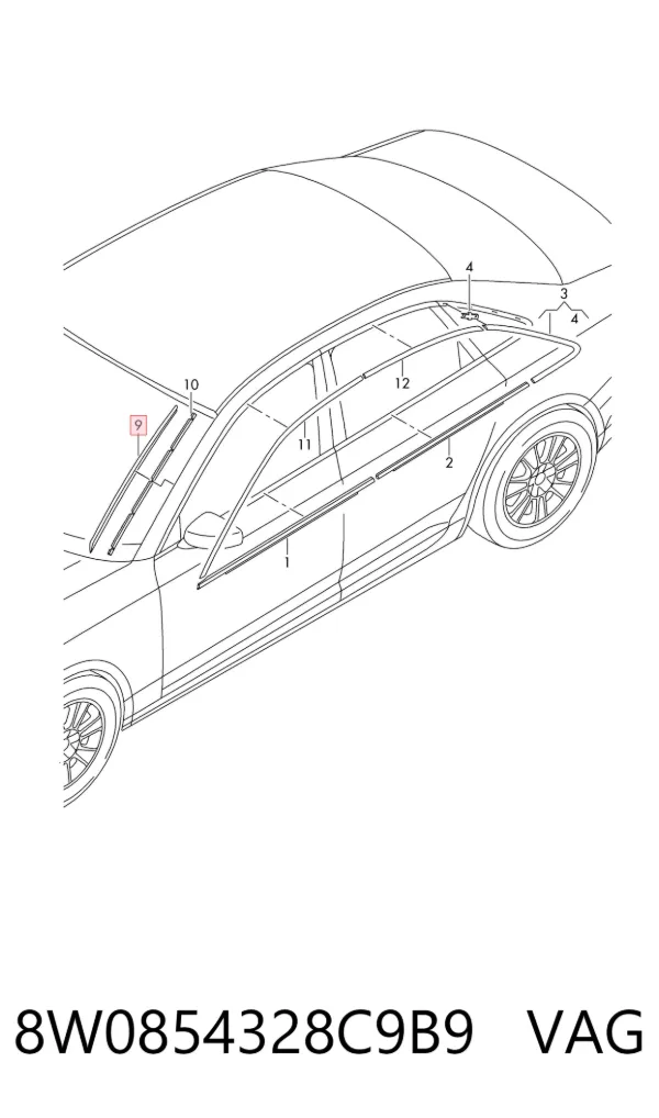Listwa ochronna szyby przedniej prawa 8W0854328C9B9 VAG