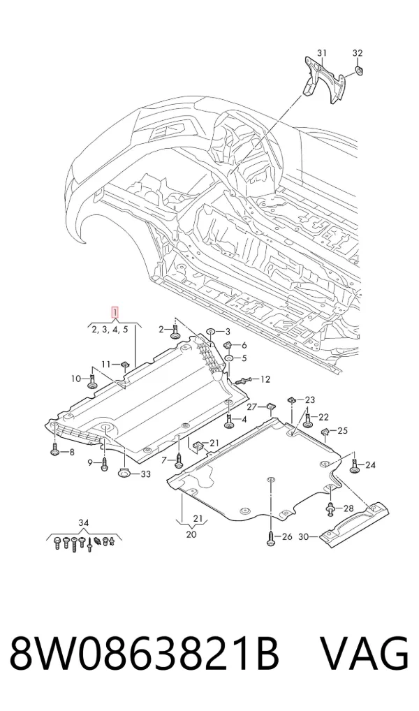 Osłona silnika przednia 8W0863821B VAG