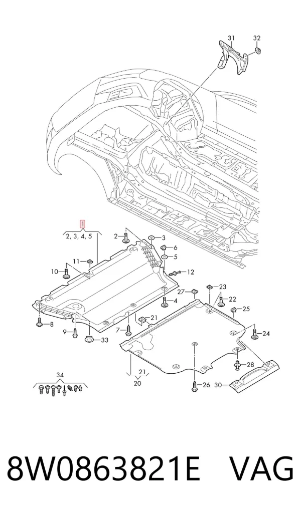 Osłona silnika przednia 8W0863821E VAG