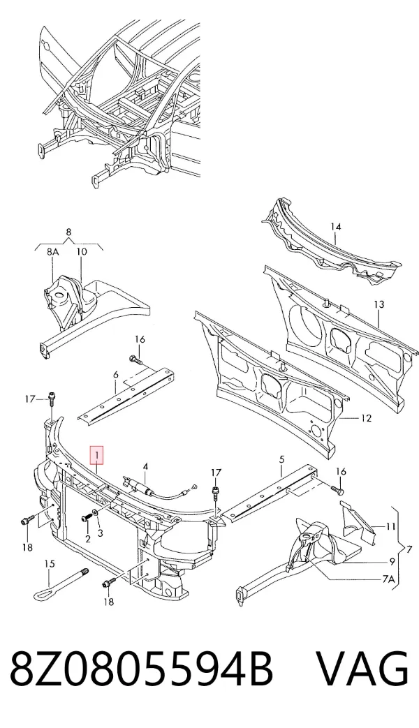 Osłona chłodnicy kompletna (panel mocowania reflektorów) Audi A2 8Z0