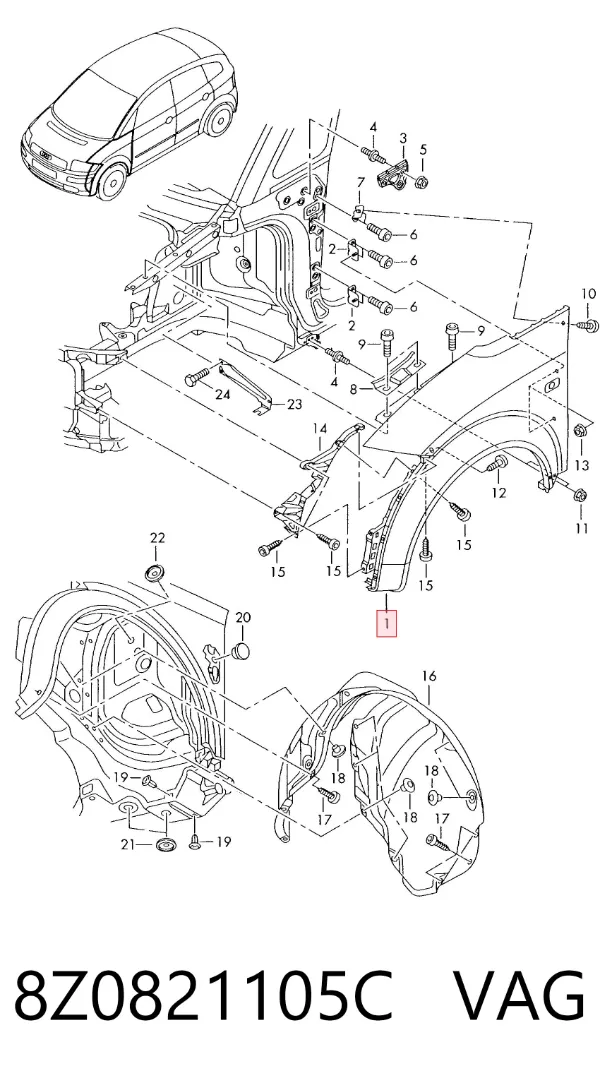Błotnik przedni lewy Audi A2 8Z0