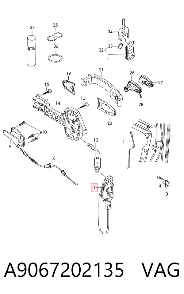 Zamek drzwi przednich lewych A9067202135 VAG