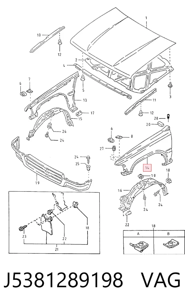 Błotnik przedni lewy J5381289198 VAG