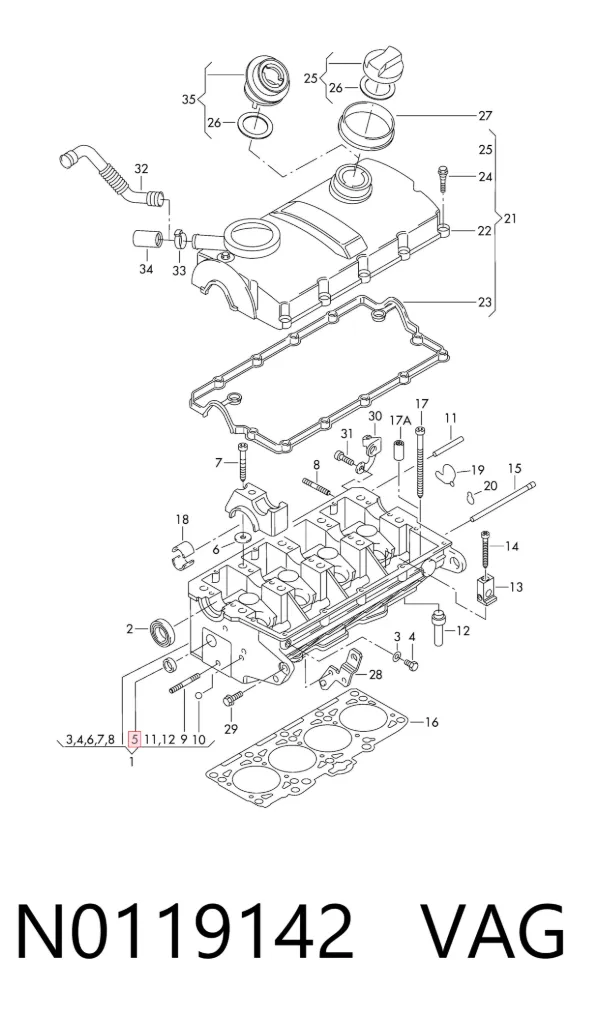 Zaślepka głowicy cylindrów/bloku cylindrów N0119142 VAG