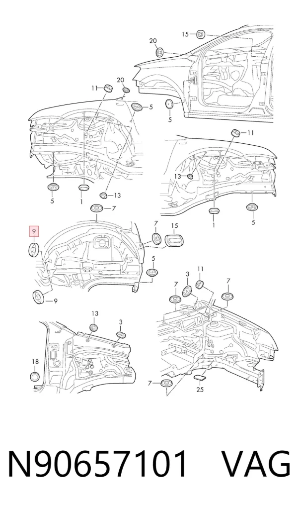 Wkładka dna nadwozia N90657101 VAG