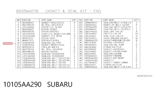 Zestaw uszczelek silnika pełny 10105AA290 Subaru