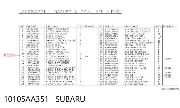 Zestaw uszczelek silnika pełny 10105AA351 Subaru