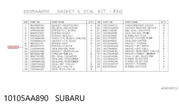 Zestaw uszczelek silnika pełny 10105AA890 Subaru