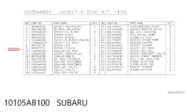 Zestaw uszczelek silnika pełny 10105AB100 Subaru
