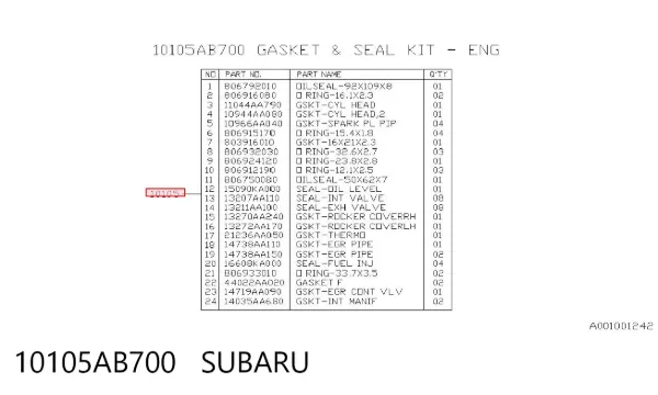 Zestaw uszczelek silnika pełny Subaru Forester V