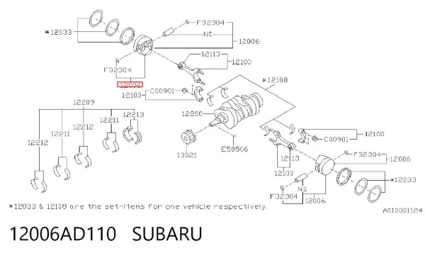Tłok ze sworzniem bez pierścieni, 1. naprawa (+0,25) 12006AD110 Subaru
