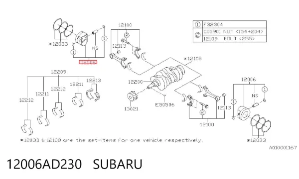 Tłok ze sworzniem bez pierścieni, 1. naprawa (+0,25) 12006AD230 Subaru