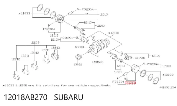 Tłok ze sworzniem bez pierścieni, 1. naprawa (+0,25) 12018AB270 Subaru