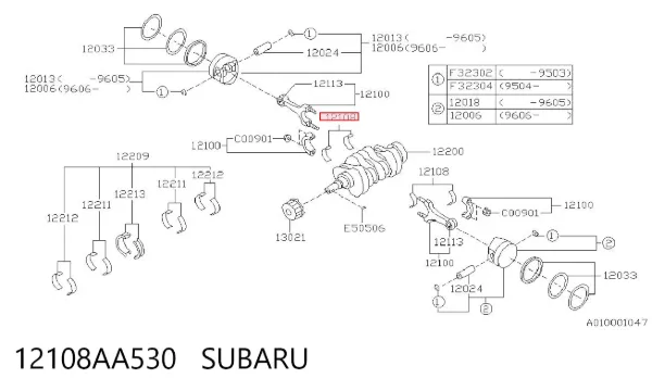 Panewki korbowodowe wału korbowego, zestaw, standardowe (STD) 12108AA530 Subaru