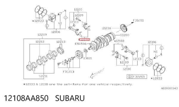 Panewki korbowodowe wału korbowego, zestaw, standardowe (STD) 12108AA850 Subaru