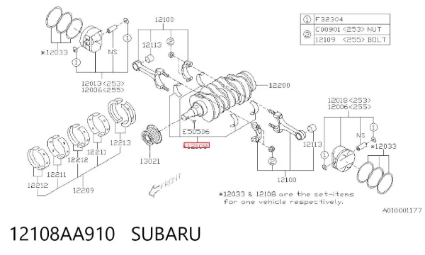 Panewki korbowodowe wału korbowego, zestaw, standardowe (STD) 12108AA910 Subaru