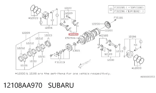 Panewki korbowodowe wału korbowego, zestaw, standardowe (STD) 12108AA970 Subaru