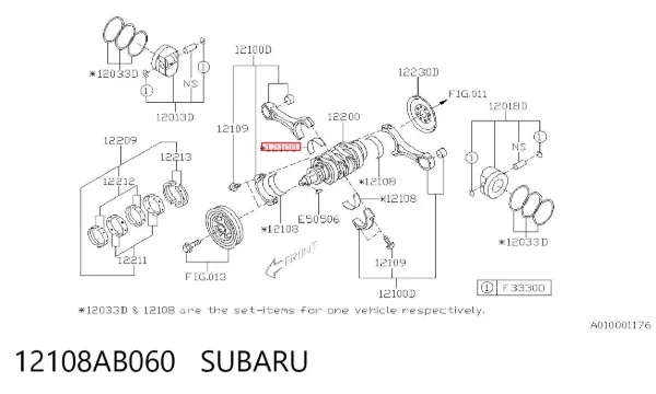 Panewki korbowodowe wału korbowego, zestaw, standardowe (STD) 12108AB060 Subaru