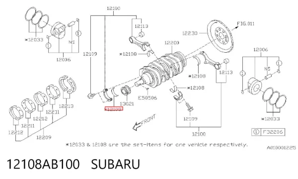 Panewki korbowodowe wału korbowego, zestaw, standardowe (STD) 12108AB100 Subaru