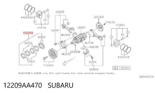 Panewki główne wału korbowego, zestaw, standardowe (STD) 12209AA470 Subaru
