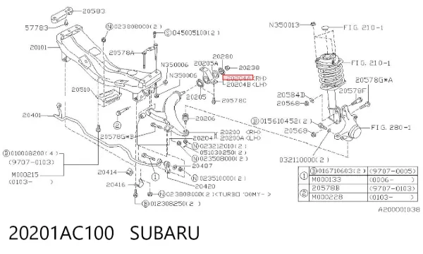 Silentblock przedniego wahacza dolnego 20201AC100 Subaru