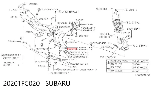 Silentblock przedniego wahacza dolnego 20201FC020 Subaru