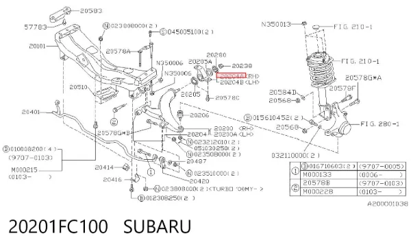 Silentblock przedniego wahacza dolnego 20201FC100 Subaru