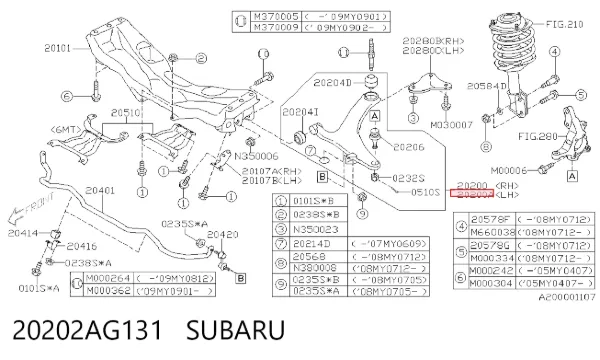 Wahacz zawieszenia przedniego dolny lewy 20202AG131 Subaru