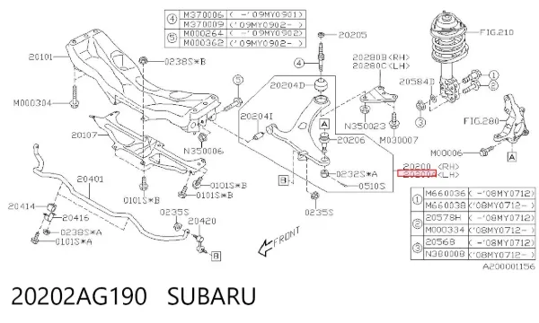 Wahacz zawieszenia przedniego dolny lewy 20202AG190 Subaru