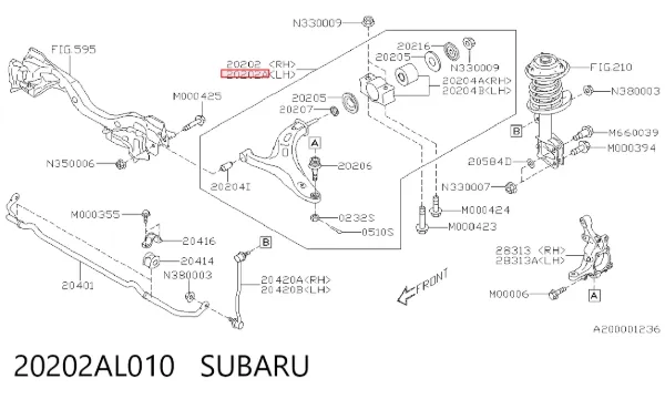 Wahacz zawieszenia przedniego dolny lewy 20202AL010 Subaru