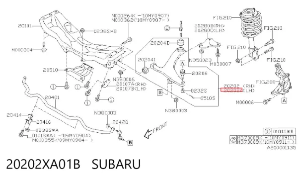 Wahacz zawieszenia przedniego dolny lewy 20202XA01B Subaru
