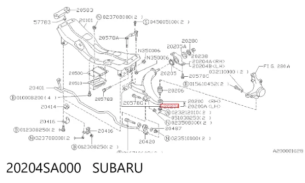 Silentblock przedniego wahacza dolnego 20204SA000 Subaru