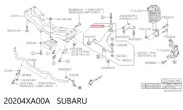 Silentblock przedniego wahacza dolnego 20204XA00A Subaru