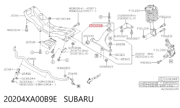 Silentblock przedniego wahacza dolnego 20204XA00B9E Subaru