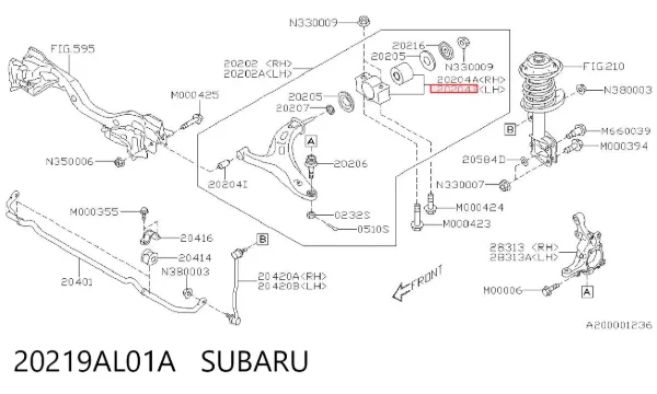 Silentblock przedniego wahacza dolnego 20219AL01A Subaru