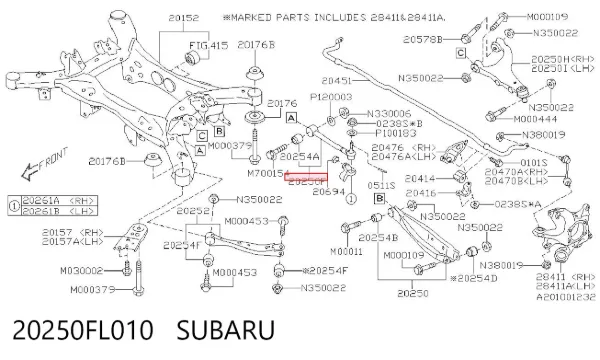 Poprzeczny drążek reakcyjny zawieszenia tylnego 20250FL010 Subaru