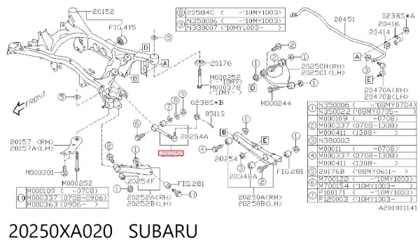 Wahacz zawieszenia tylnego poprzeczny 20250XA020 Subaru