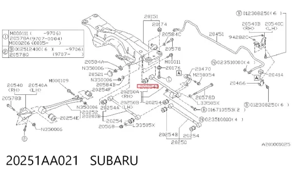 Silentblock wahacza poprzecznego tylnego wewnętrzny 20251AA021 Subaru