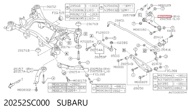 Wahacz  zawieszenia tylnego górny prawy 20252SC000 Subaru