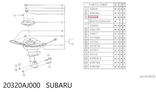 Poduszka amortyzatora przedniego 20320AJ000 Subaru