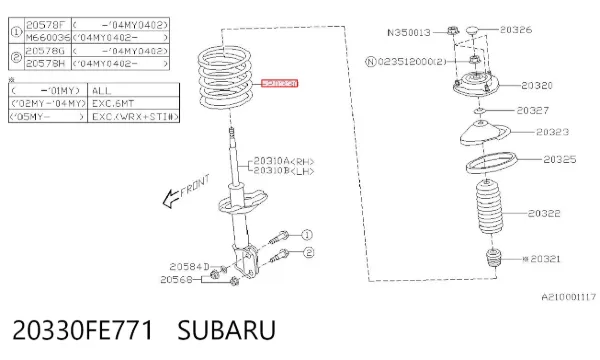 Sprężyna przednia 20330FE771 Subaru