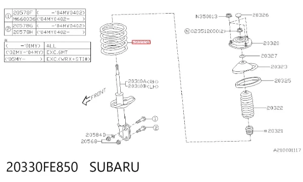 Sprężyna przednia 20330FE850 Subaru