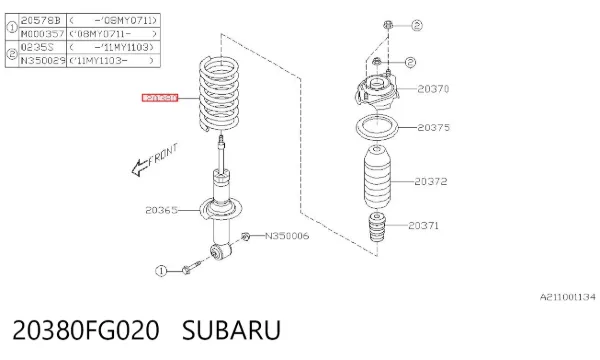 Sprężyna tylna 20380FG020 Subaru