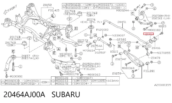 Tuleja stabilizatora tylnego 20464AJ00A Subaru
