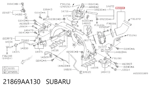 Króciec powietrza, przepustnicy 21869AA130 Subaru