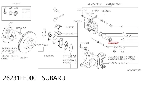Prowadnica zacisku przedniego dolna 26231FE000 Subaru
